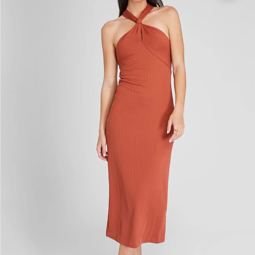 Club Monaco Terracotta Halter Midi Dress